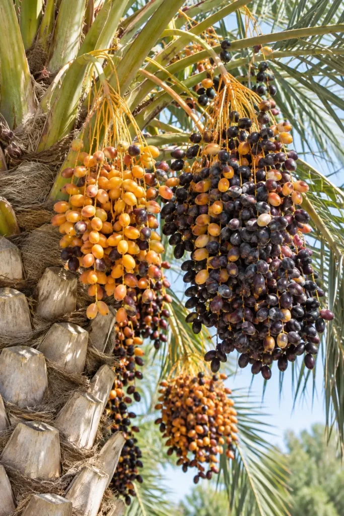 Sylvester palm fruit cluster with ripening dates