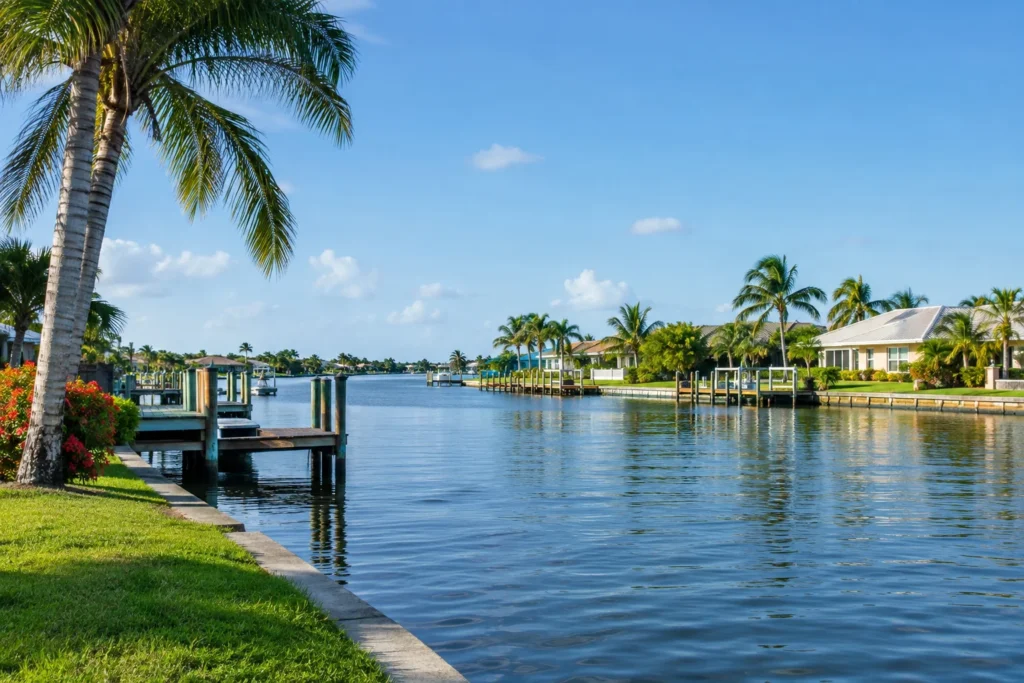 Waterfront canal view typical of Vero Lago lots in Vero Beach, FL