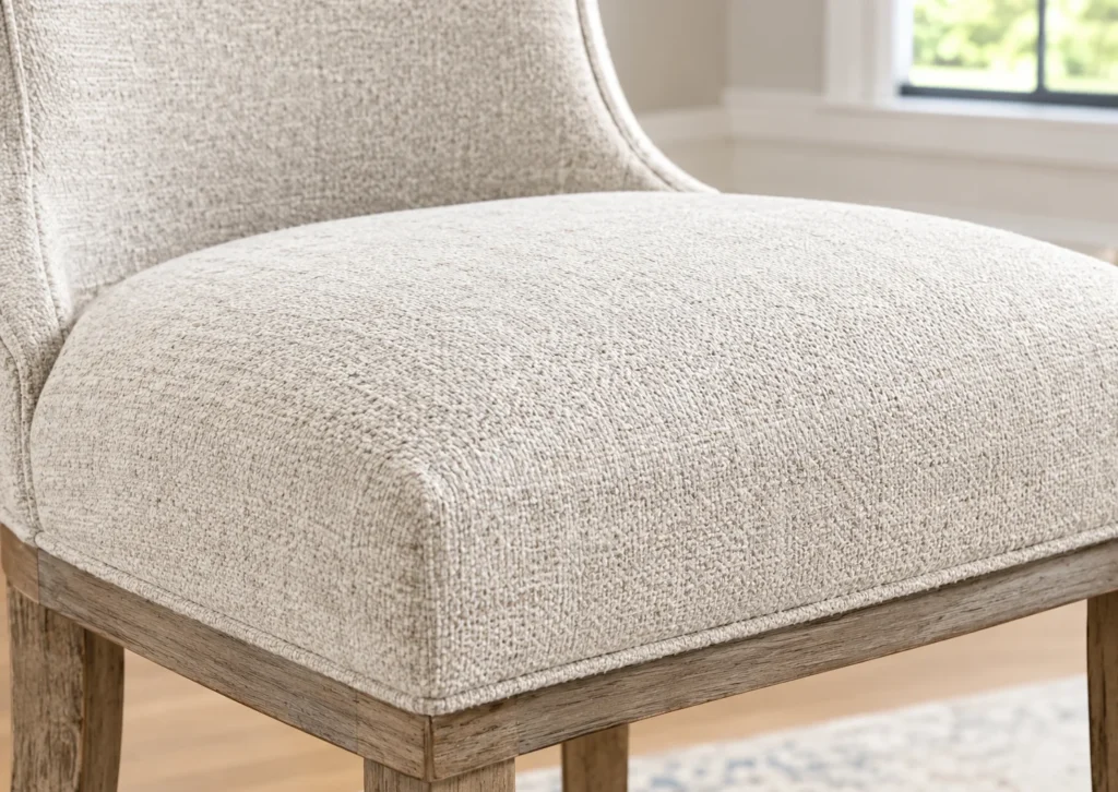 Close-up of textured polyester upholstery on Ashley Jorlaina dining chair seat