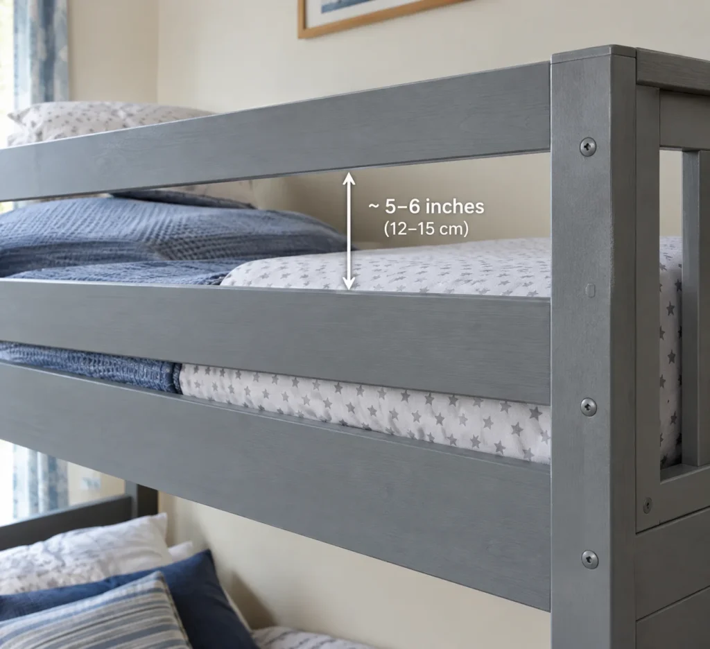 Guardrail height clearance on a bunk bed top bunk