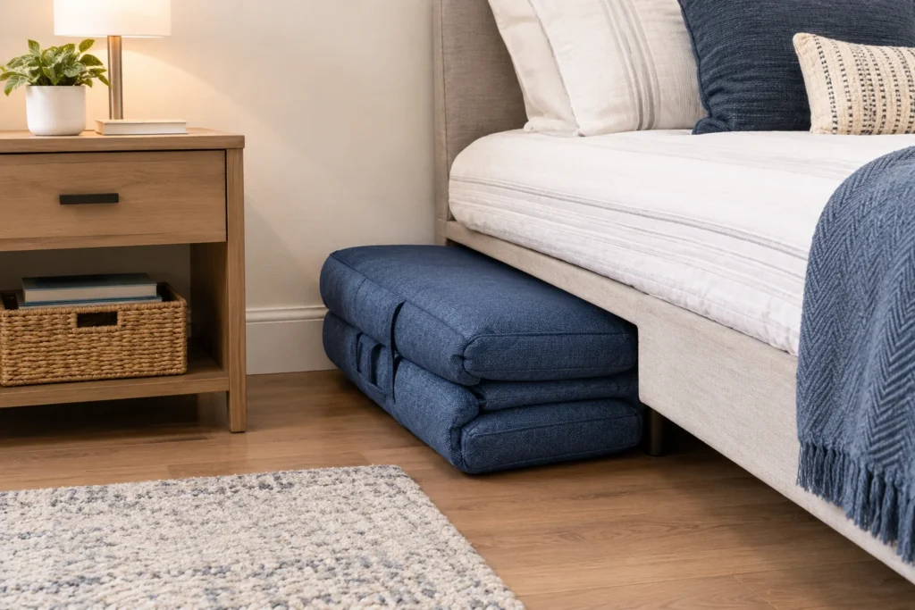 Ebern Designs floor game chair folded flat for under-bed storage