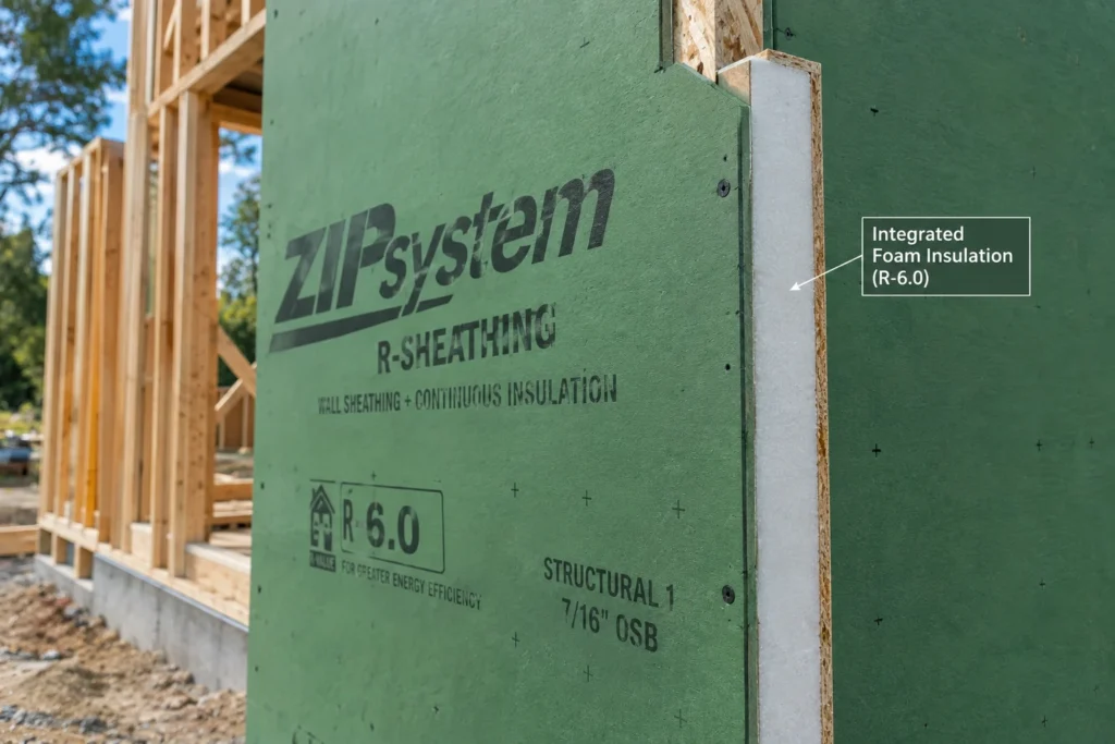  ZIP System R-sheathing panel showing integrated rigid foam insulation
