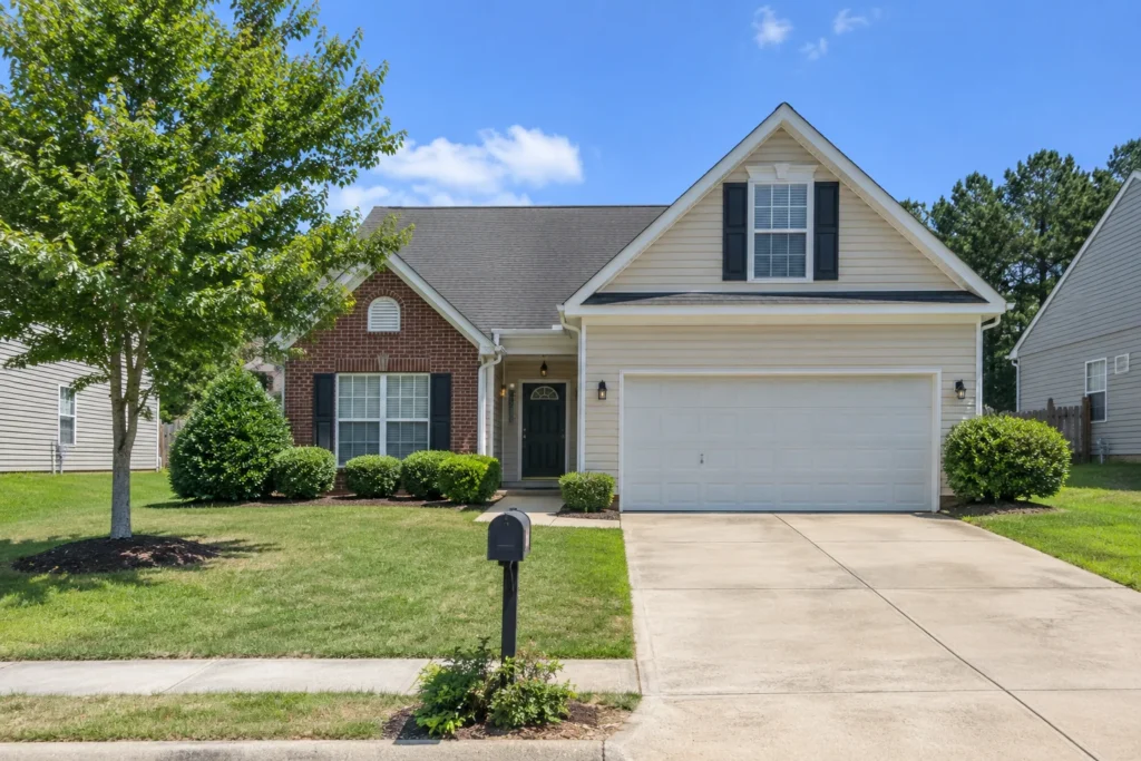 Suburban single-family rental house with front yard in southwest Greensboro