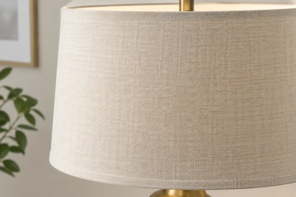 Close-up of a fabric hardback lamp shade