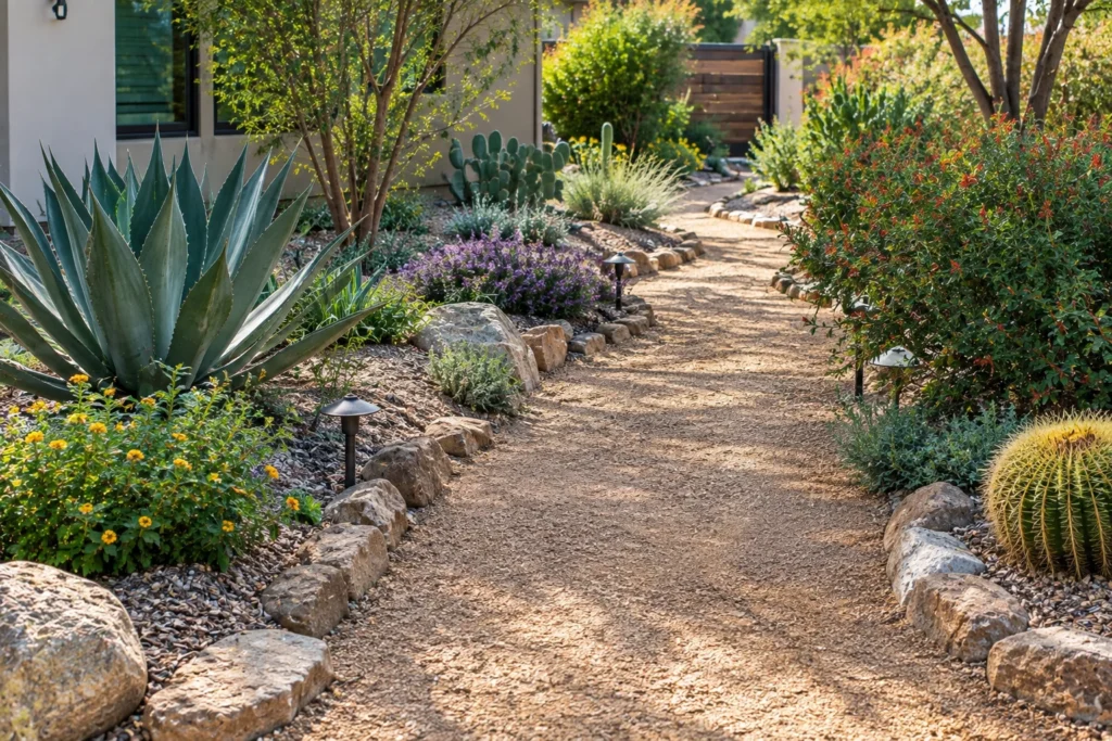 Decomposed granite pathway in a drought-tolerant xeriscape garden