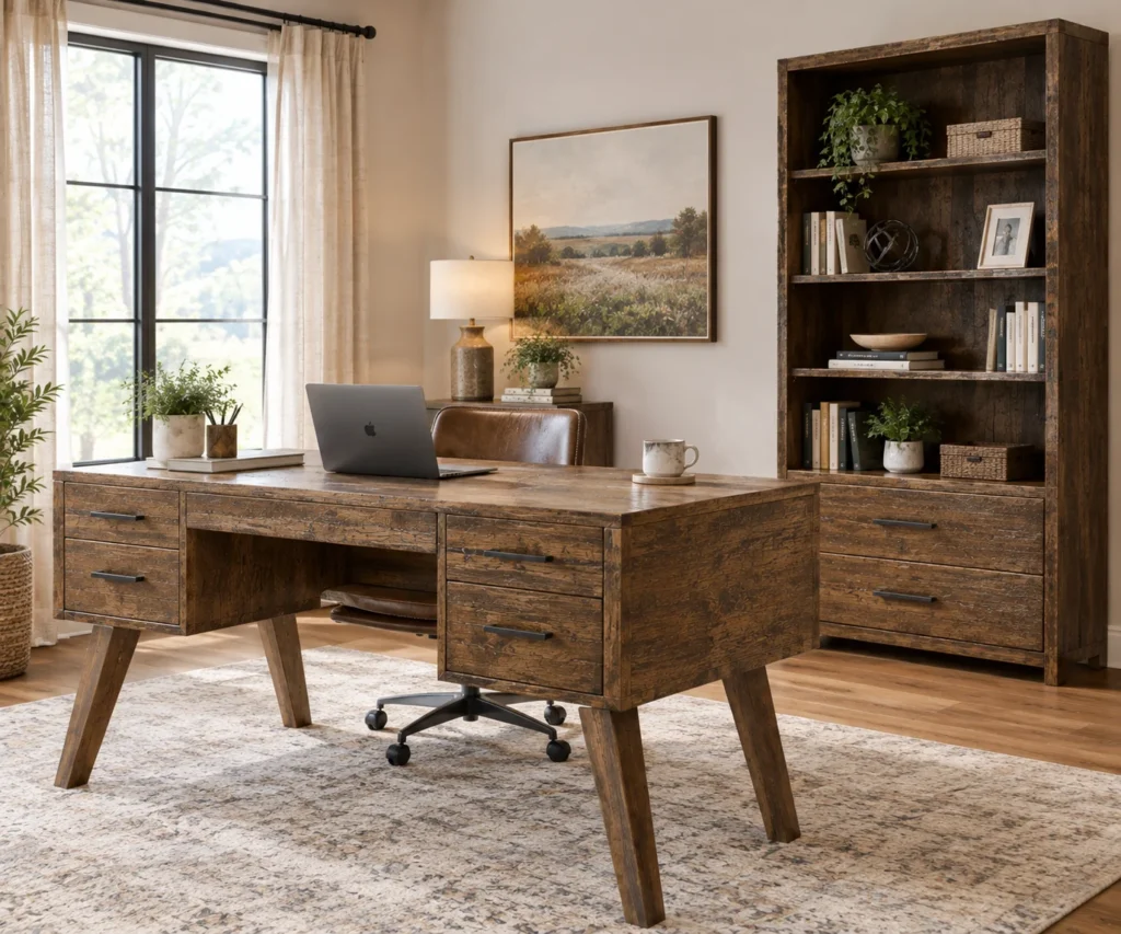 Ashley Baldridge desk and matching bookcase in a home office