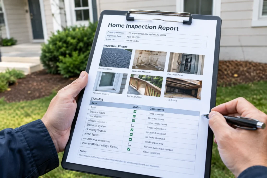  Home inspection report showing findings used for buyer negotiation 