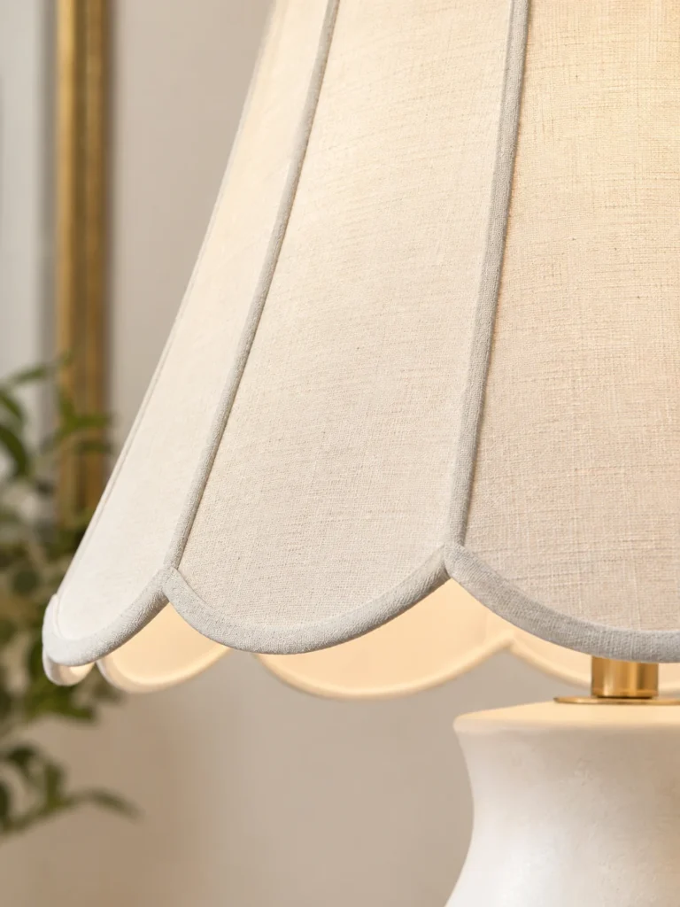 Close-up of scalloped poly-resin texture on the Veraleigh table lamp shade