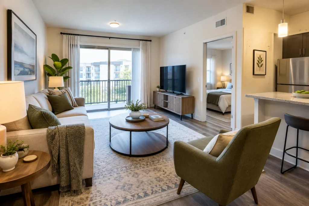 One-bedroom apartment living room in a Los Angeles rental
