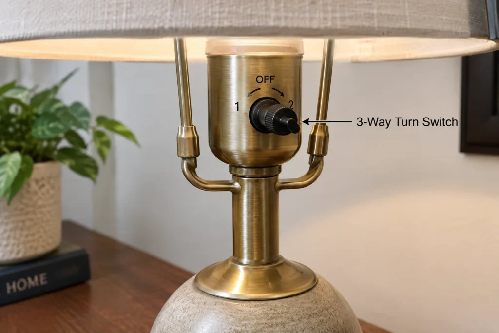 3-way switch on the base of a table lamp