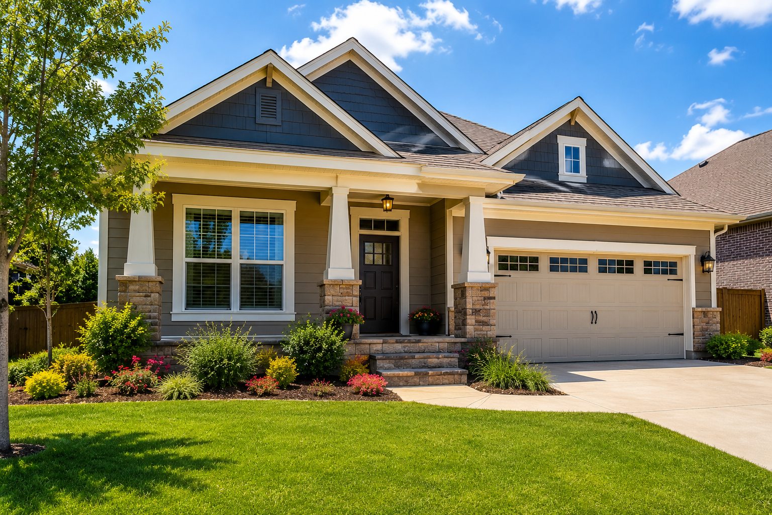 Modern single-family rental house in Oklahoma City with landscaped front yard, attached garage, and bright suburban exterior, ideal for rent-by-owner listings and long-term rentals.