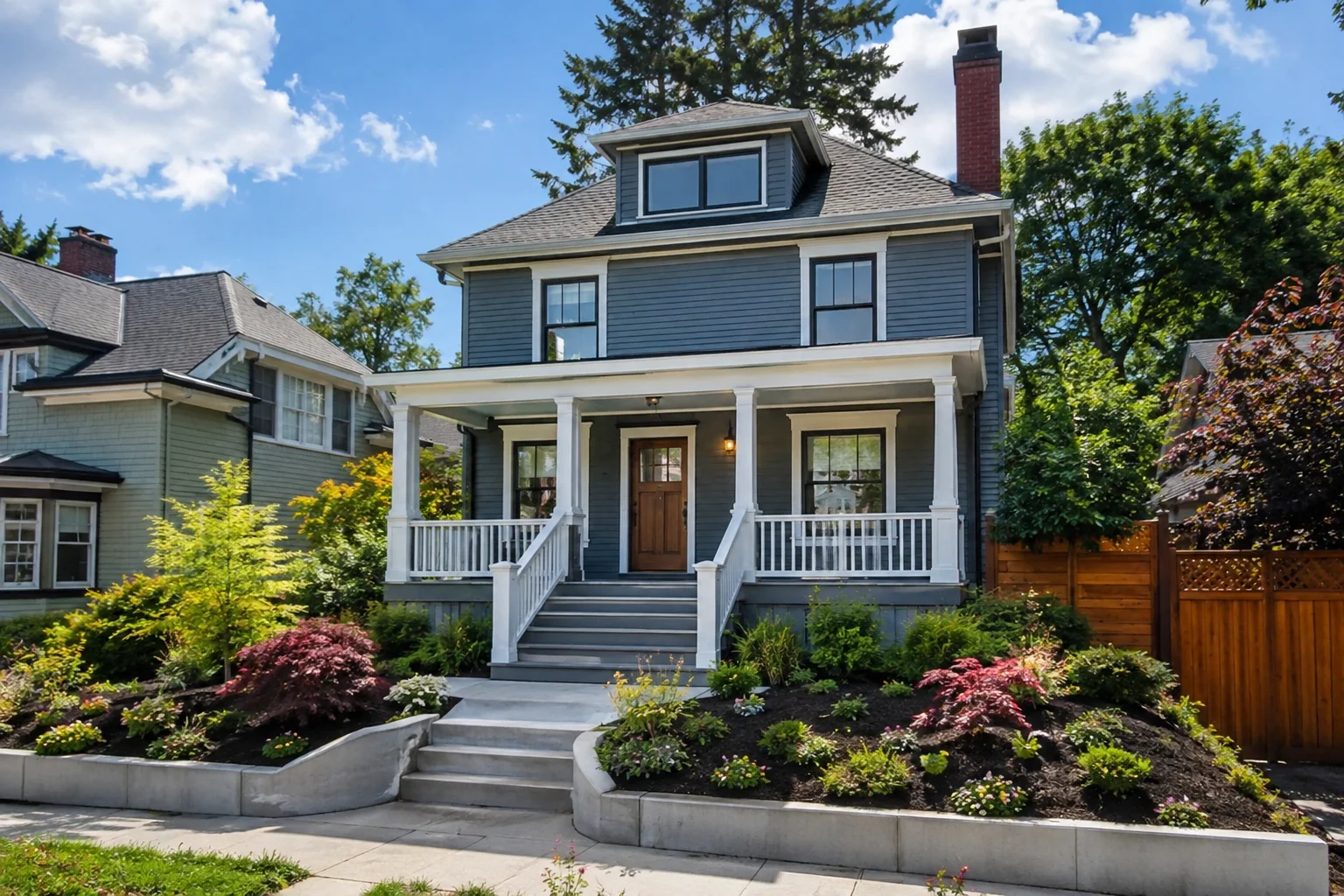 1805 NE Highland St home for sale in Portland, Oregon, featuring a charming Craftsman-style exterior, covered porch, and landscaped front yard.