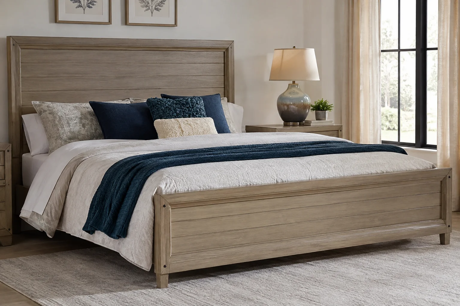 Beachcrest Home Graham Bed in a stylish modern bedroom with neutral wood tones and elegant bedding.