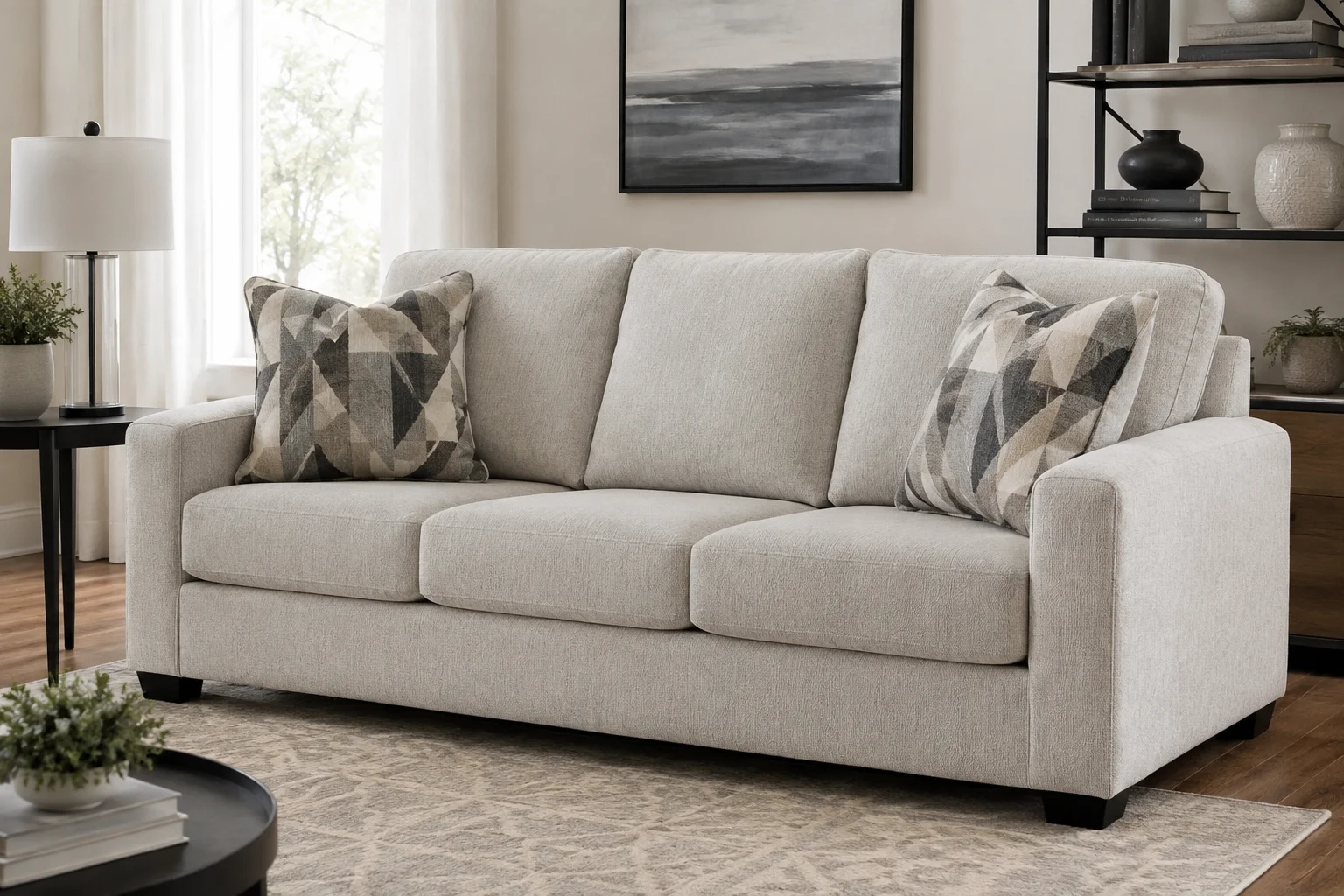 Ashley Furniture SimpleJoy Sofa in a modern living room with plush cushions, soft upholstery, and stylish contemporary décor.