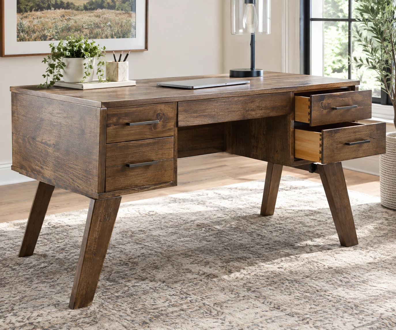 Ashley Baldridge home office desk in rustic brown finish with dovetail drawers