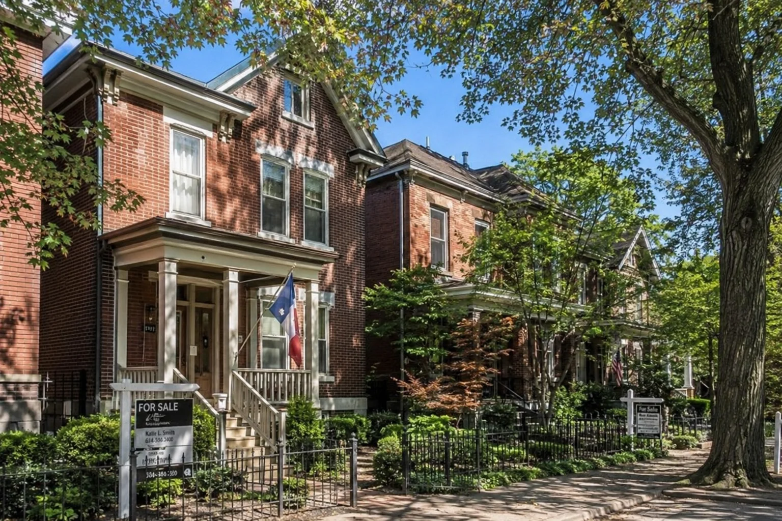 Homes for sale on Summit St, Columbus, OH 43201 with historic brick houses and tree-lined streets