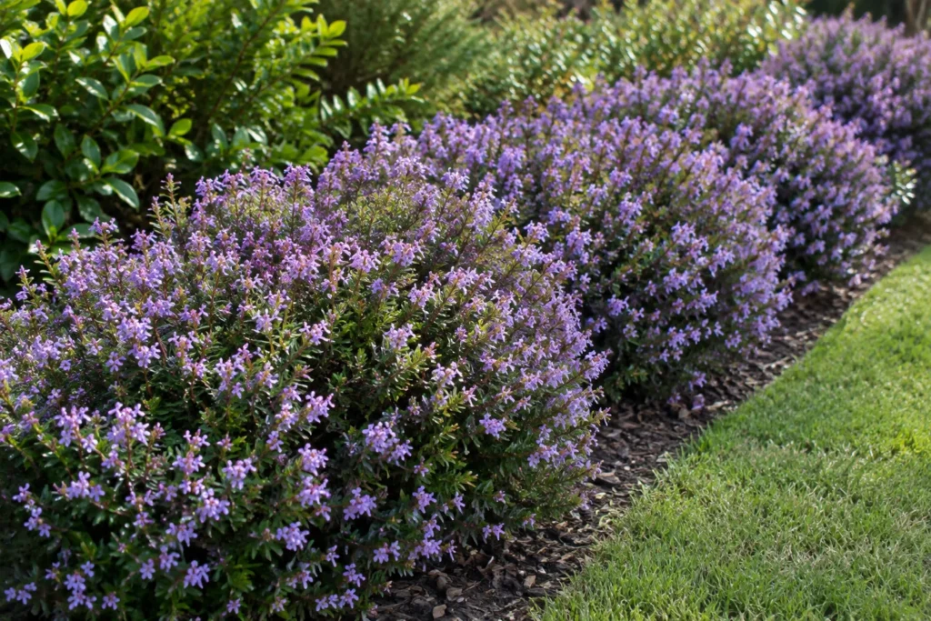 Mexican heather shrub in bloom used as garden border edging