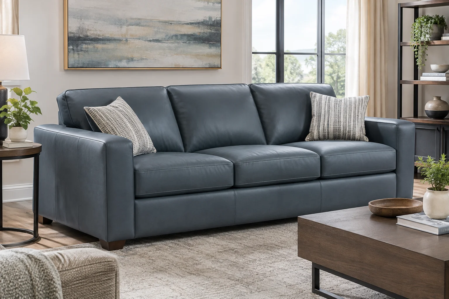 Ashley Bolsena sofa in Admiral blue leather-match upholstery