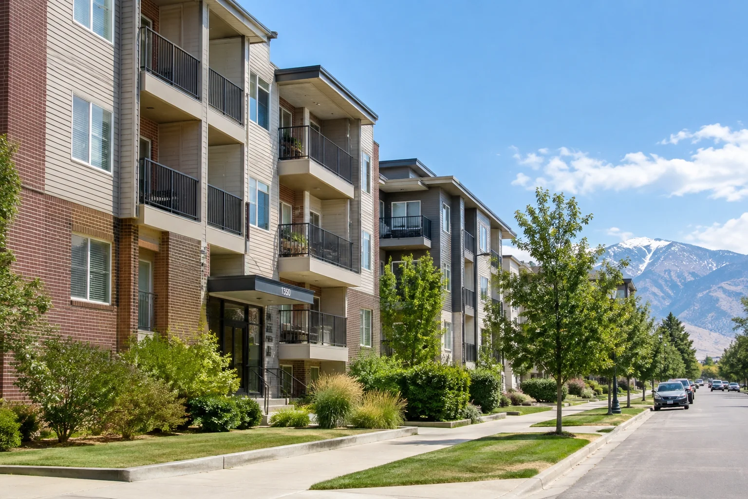 Row of mid-rise apartment buildings in a Salt Lake City neighborhood.