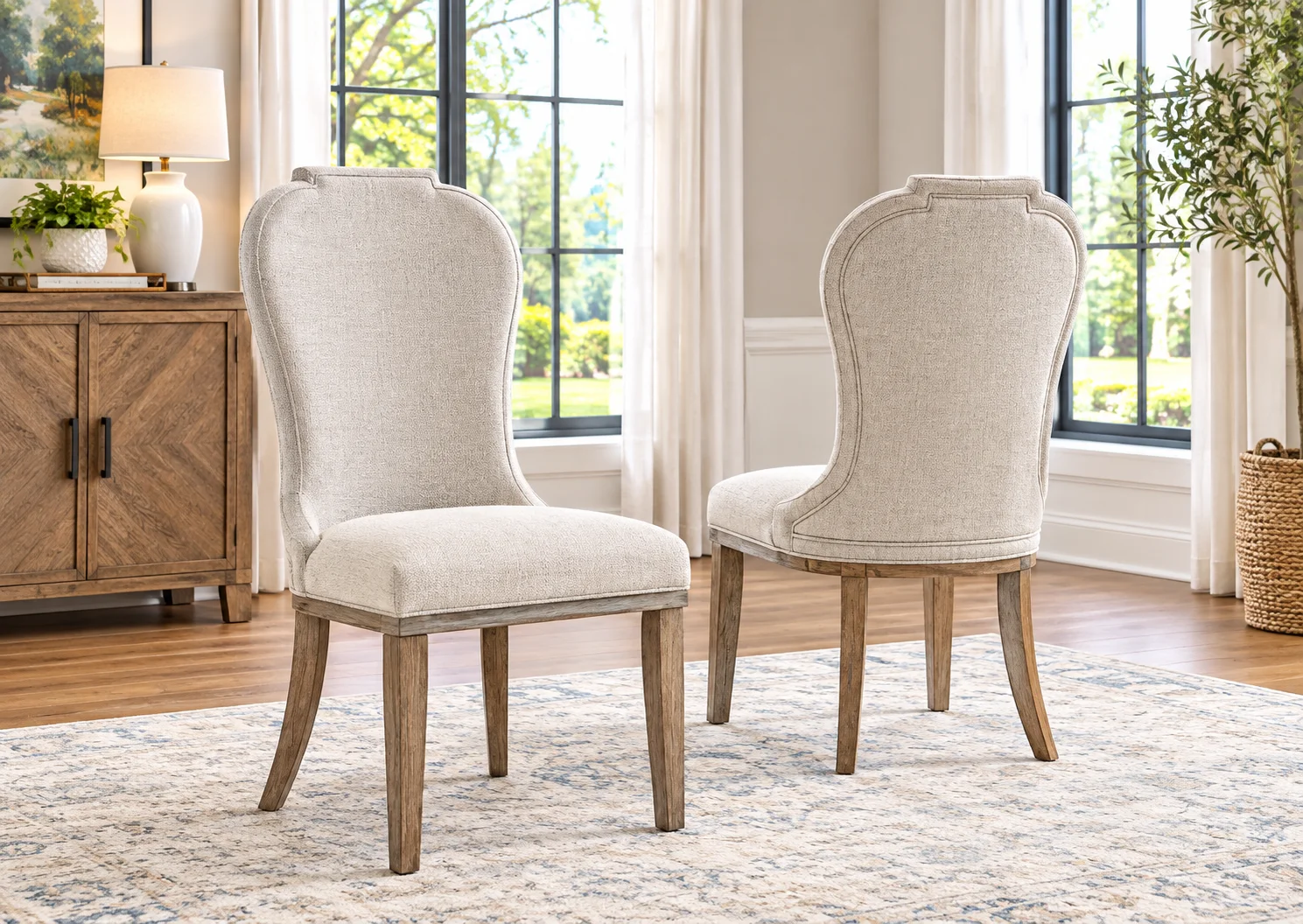 Ashley Jorlaina dining chair in white and light gray finish with upholstered seat